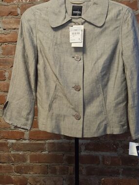 Women's Light /Cotton Blend Gray Cropped Linen-Blend Jacket